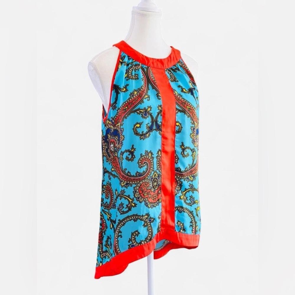 Nicole by Nicole Miller Paisley Halter Top Blue Orange Satin Size M - Picture 2 of 8
